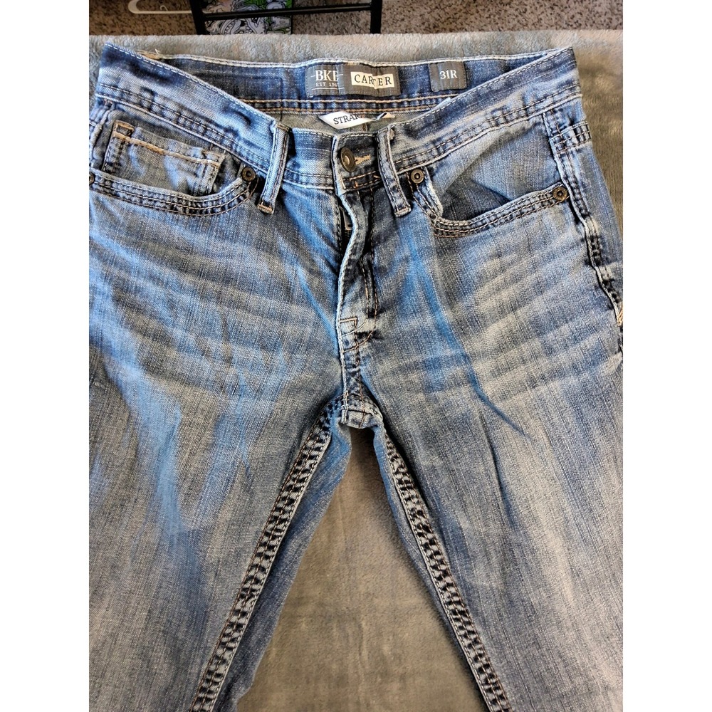 BKE Carter Straight Leg Jeans Mens 31R Medium Wash Stretch Denim Contrast Stitch - Picture 4 of 11